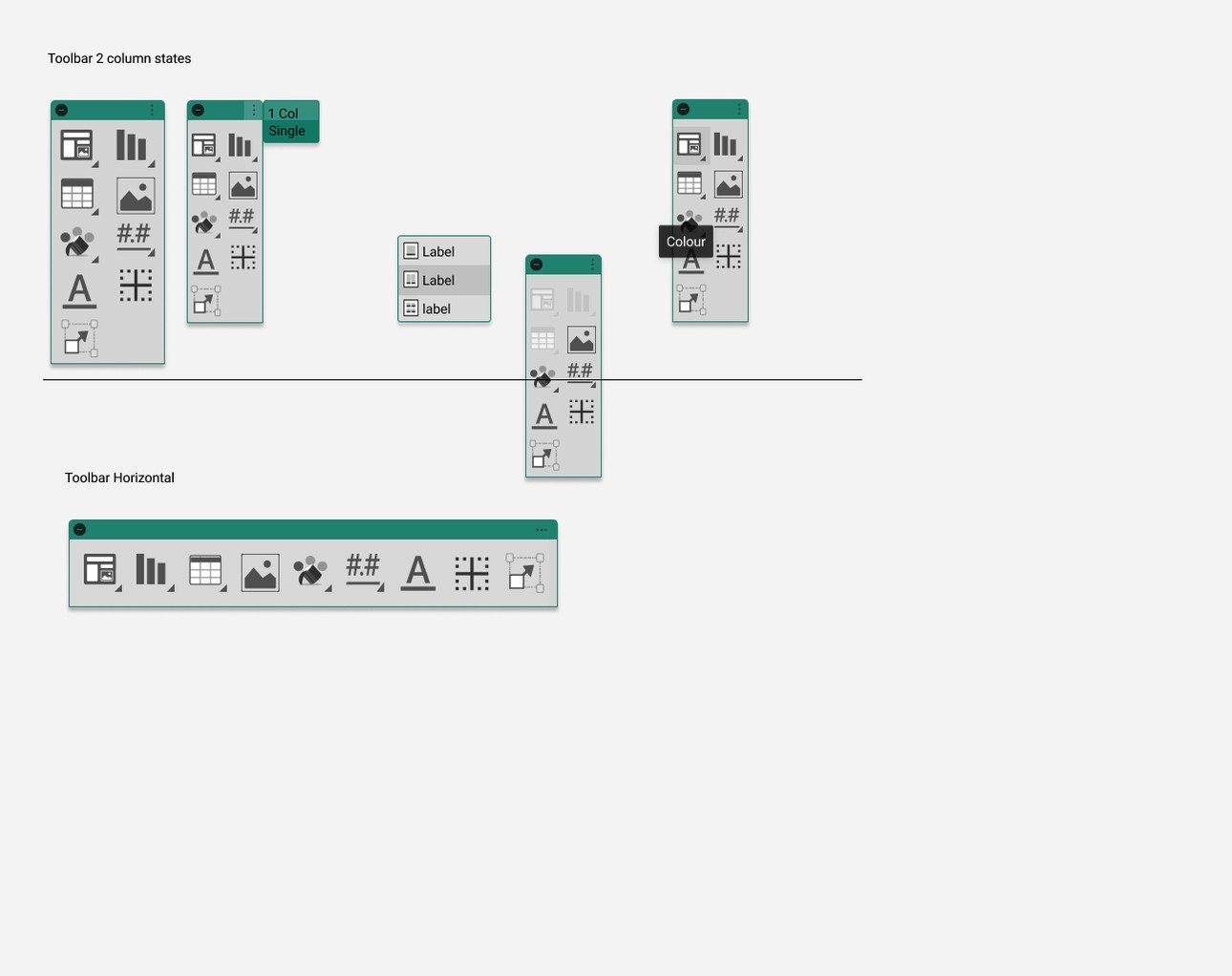 Two-column and horizontal toolbar layout options
