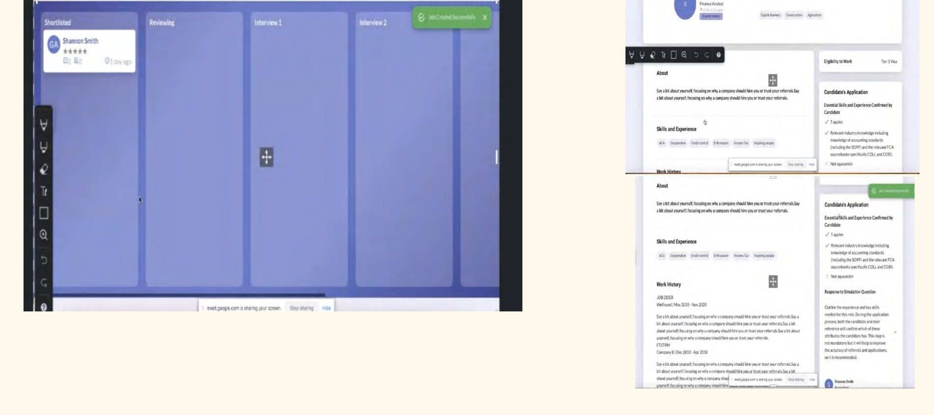 The original hiring board and candidate profile screens before the redesign